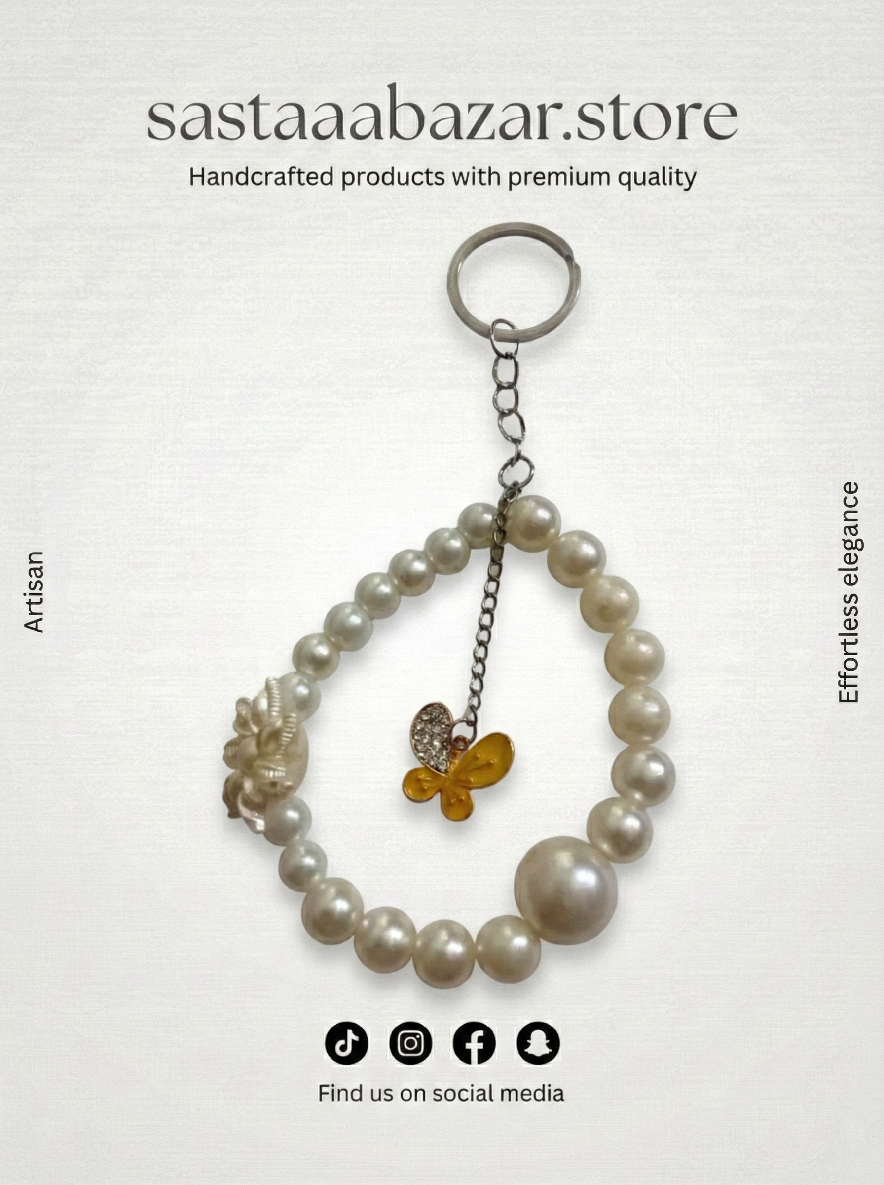 Pearl Butterfly Keychain Bracelet